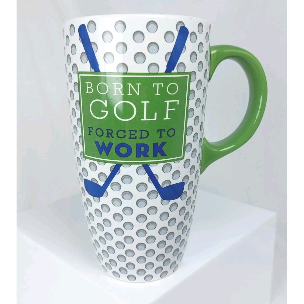Home Accents "Born To Golf Forced To Work" Coffee Cup Mug Oversized No‎ Lid 6.5"